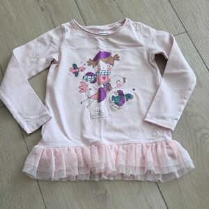 Charming Pink Long Sleeve Kids Tee with Ruffle Hem